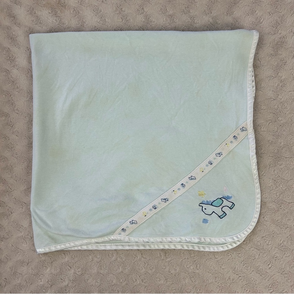 Vintage First Moments Horse Pony Baby Blanket Light Green White Edge Trim Star
